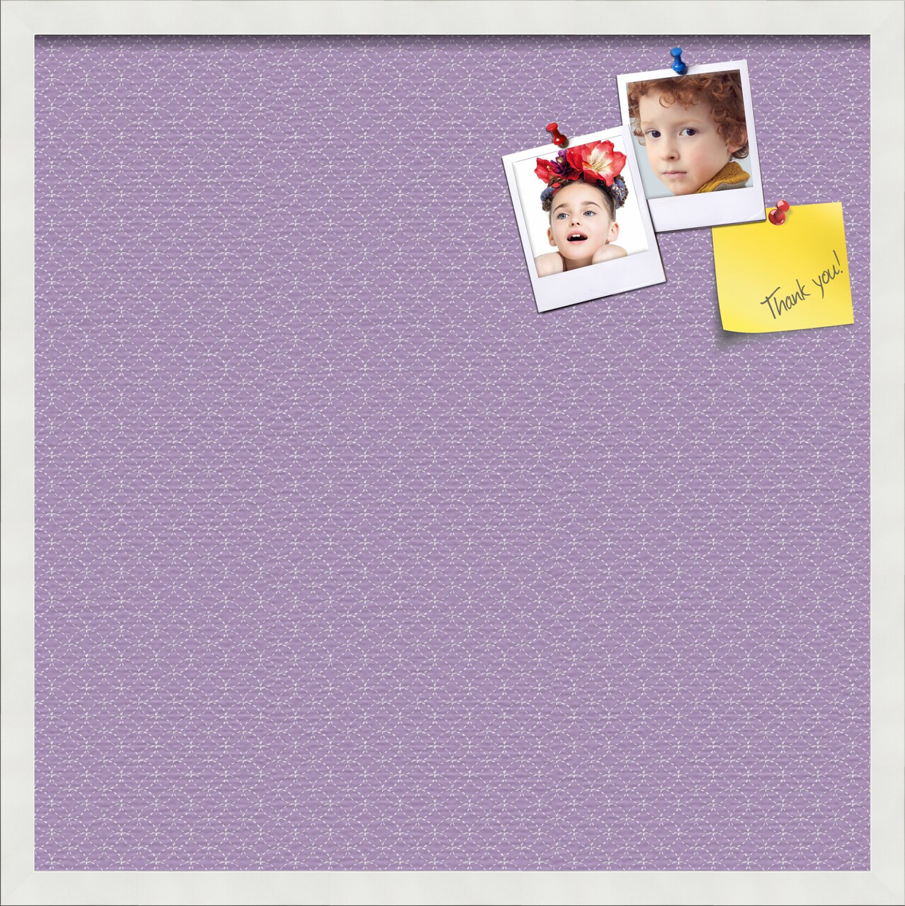 PinPix Custom Bulletin Board Purple Circles Poster Board Has a Fabric Style Canvas Finish, Framed in Satin White Frame, by ArtToFrames (PinPix-493)